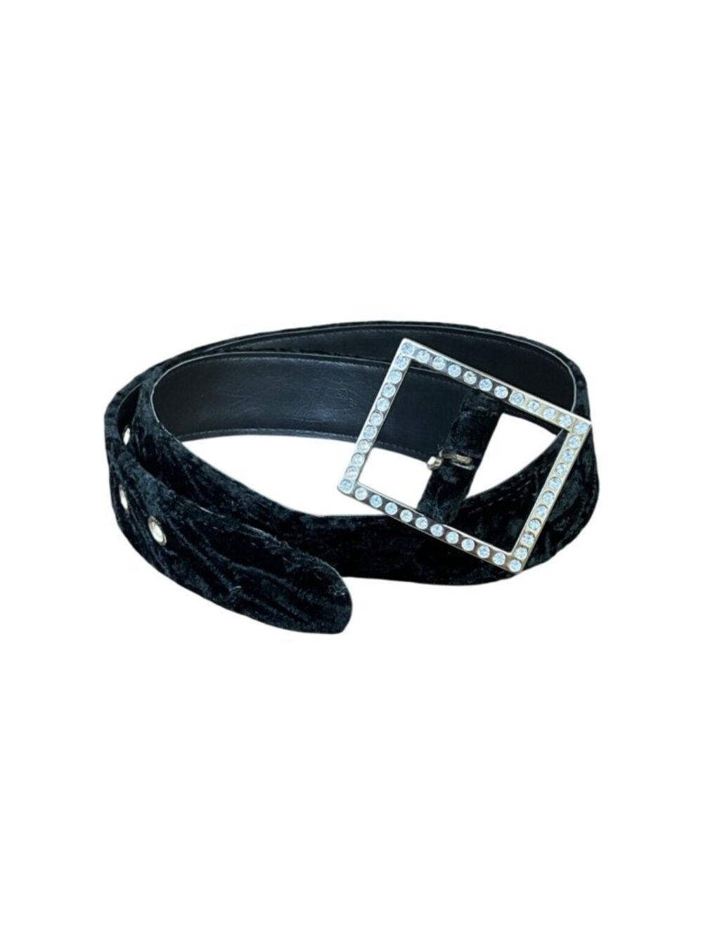 No Boundaries Womens Black Velvet Rhinestone Buckle Adjustable Belt Small